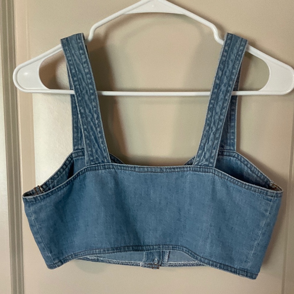 Mixed Blues Denim Bustier Crop Top Juniors Size L Vintage - Picture 4 of 10